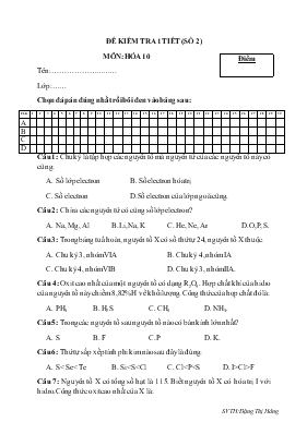 Đề kiểm tra 1 tiết (số 2)  môn Hóa 10